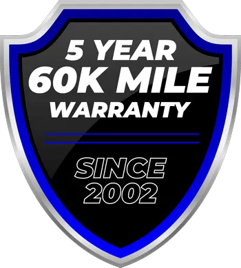 5-year 60K mile warranty badge, since 2002.